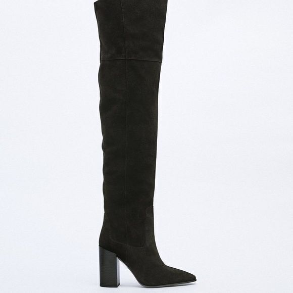 NEW ZARA‎ SPLIT LEATHER OVER-THE-KNEE HEELED BOOTS - Picture 1 of 6